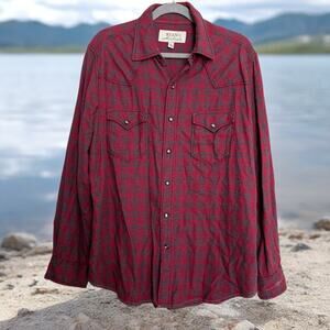 Ryan Michael ruby plaid western pearl snap shirt large cowboy ranch rodeo